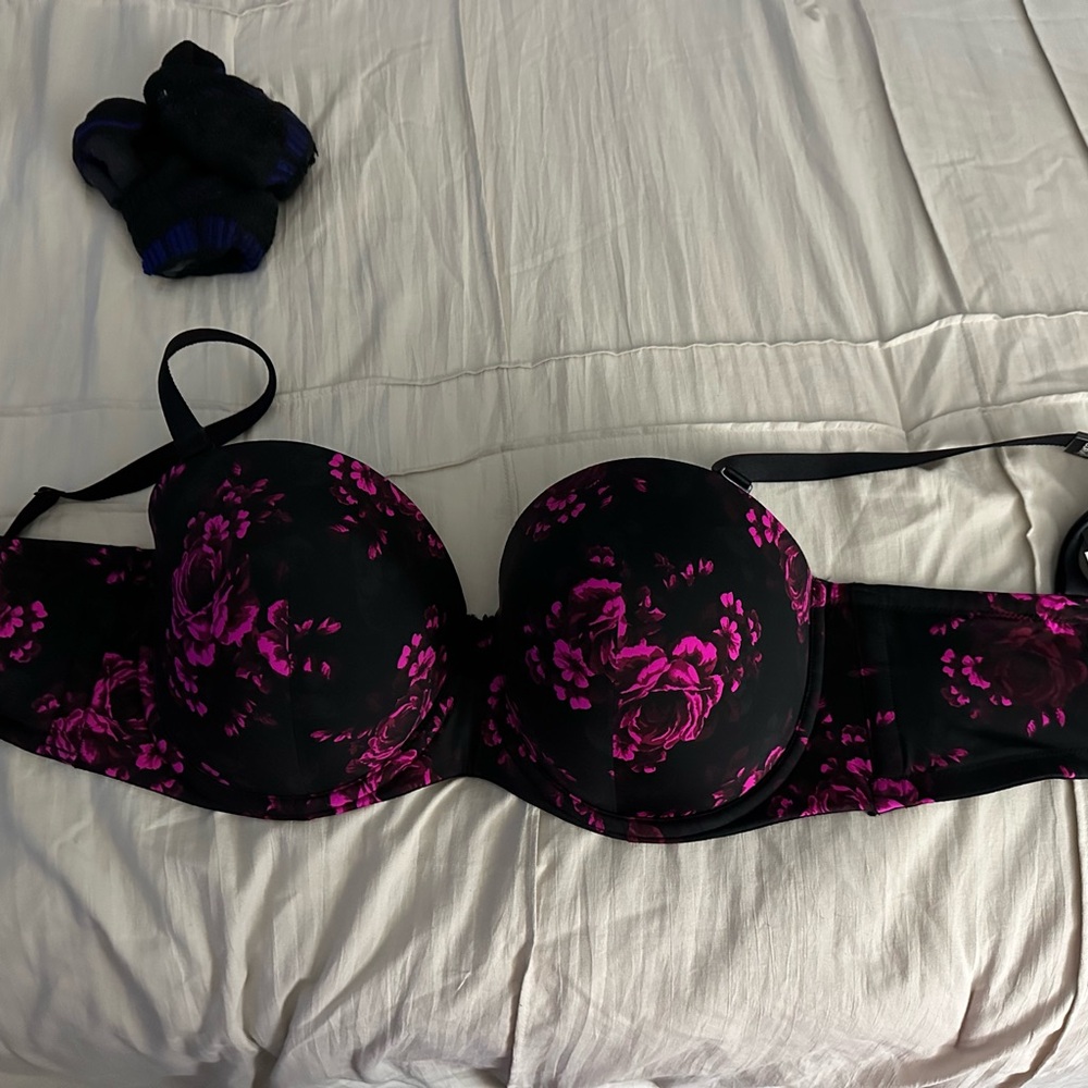 Torrid Black and Pink Floral Push-Up Bra